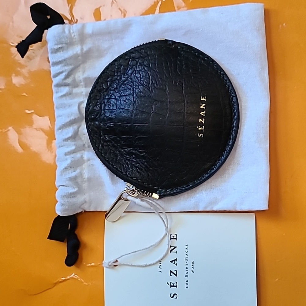 Nwt! Sezane nicolas leather coin pouch black croco